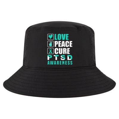 Ptsd Awareness Love Peace Cure Teal Ribbon Cool Comfort Performance Bucket Hat