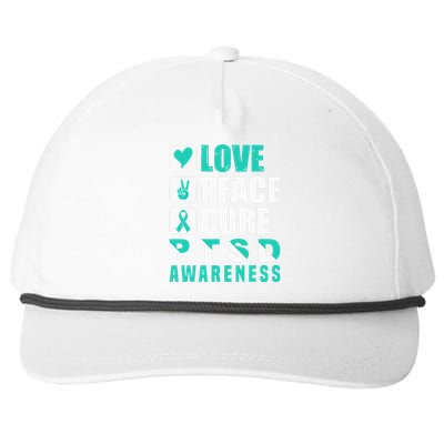 Ptsd Awareness Love Peace Cure Teal Ribbon Snapback Five-Panel Rope Hat