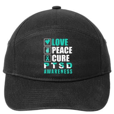 Ptsd Awareness Love Peace Cure Teal Ribbon 7-Panel Snapback Hat