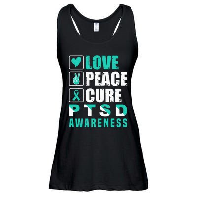 Ptsd Awareness Love Peace Cure Teal Ribbon Ladies Essential Flowy Tank