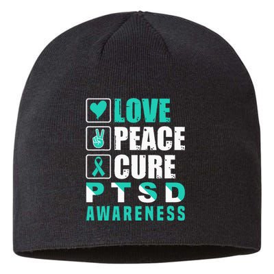 Ptsd Awareness Love Peace Cure Teal Ribbon Sustainable Beanie