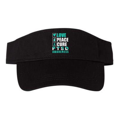 Ptsd Awareness Love Peace Cure Teal Ribbon Valucap Bio-Washed Visor