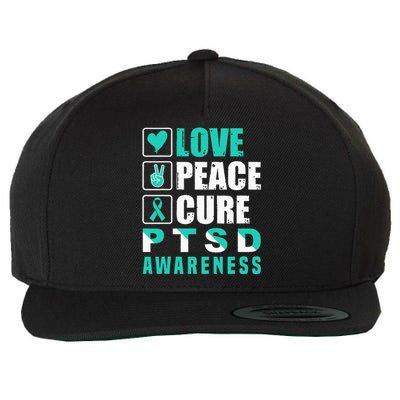 Ptsd Awareness Love Peace Cure Teal Ribbon Wool Snapback Cap