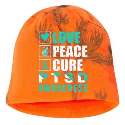 Ptsd Awareness Love Peace Cure Teal Ribbon Kati - Camo Knit Beanie