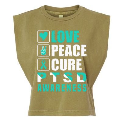 Ptsd Awareness Love Peace Cure Teal Ribbon Garment-Dyed Women's Muscle Tee