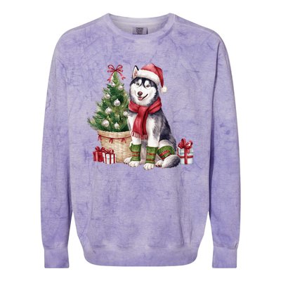 Pet Animal Lovers Cute Siberian Husky Dog Christmas Tree Funny Gift Colorblast Crewneck Sweatshirt