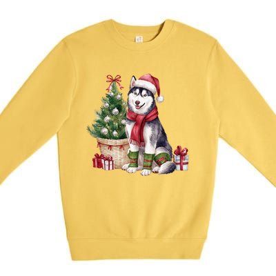 Pet Animal Lovers Cute Siberian Husky Dog Christmas Tree Funny Gift Premium Crewneck Sweatshirt