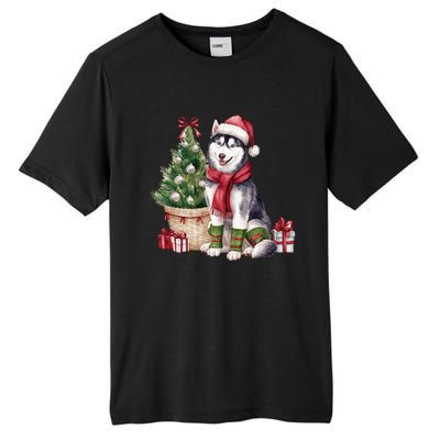 Pet Animal Lovers Cute Siberian Husky Dog Christmas Tree Funny Gift Tall Fusion ChromaSoft Performance T-Shirt