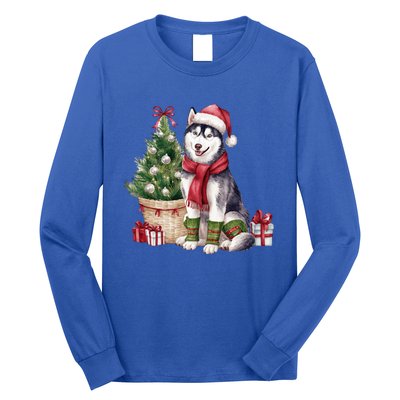 Pet Animal Lovers Cute Siberian Husky Dog Christmas Tree Funny Gift Long Sleeve Shirt