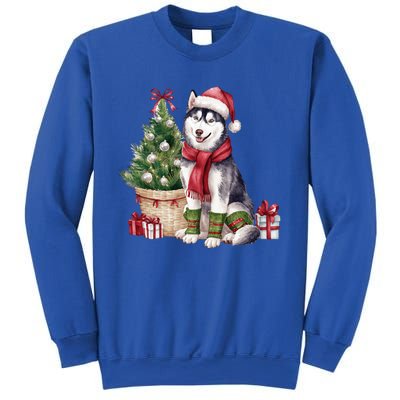 Pet Animal Lovers Cute Siberian Husky Dog Christmas Tree Funny Gift Sweatshirt