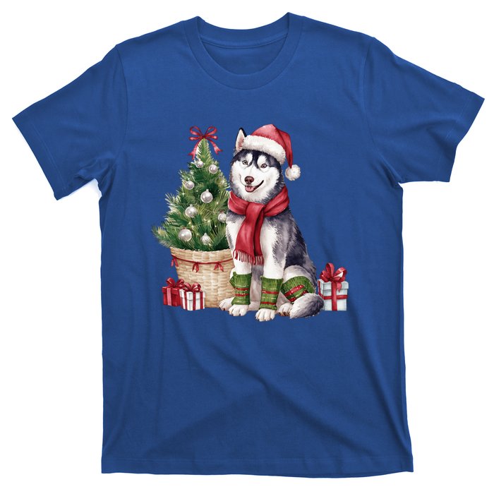 Pet Animal Lovers Cute Siberian Husky Dog Christmas Tree Funny Gift T-Shirt