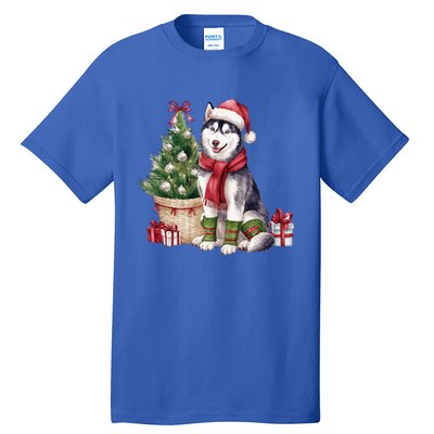 Pet Animal Lovers Cute Siberian Husky Dog Christmas Tree Funny Gift Tall T-Shirt