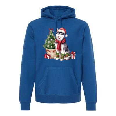 Pet Animal Lovers Cute Siberian Husky Dog Christmas Tree Funny Gift Premium Hoodie