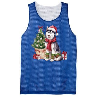 Pet Animal Lovers Cute Siberian Husky Dog Christmas Tree Funny Gift Mesh Reversible Basketball Jersey Tank