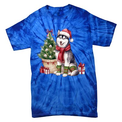 Pet Animal Lovers Cute Siberian Husky Dog Christmas Tree Funny Gift Tie-Dye T-Shirt