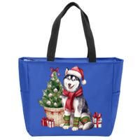 Pet Animal Lovers Cute Siberian Husky Dog Christmas Tree Funny Gift Zip Tote Bag