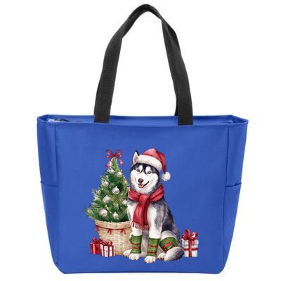 Pet Animal Lovers Cute Siberian Husky Dog Christmas Tree Funny Gift Zip Tote Bag