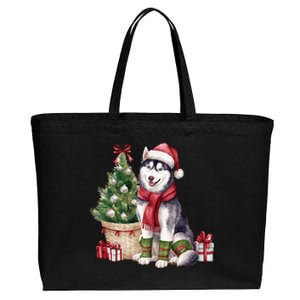 Pet Animal Lovers Cute Siberian Husky Dog Christmas Tree Funny Gift Cotton Canvas Jumbo Tote