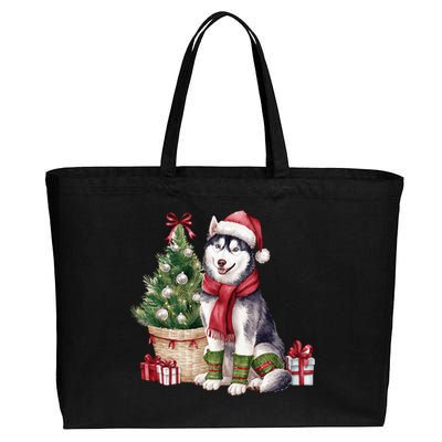 Pet Animal Lovers Cute Siberian Husky Dog Christmas Tree Funny Gift Cotton Canvas Jumbo Tote