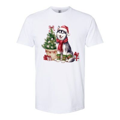 Pet Animal Lovers Cute Siberian Husky Dog Christmas Tree Funny Gift Softstyle CVC T-Shirt