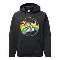 Proud Ally LGBT Pride Ally Rainbow Flag Retro Vintage Performance Fleece Hoodie