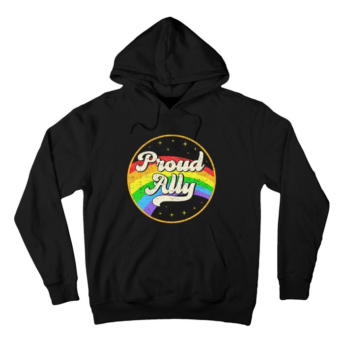 Proud Ally LGBT Pride Ally Rainbow Flag Retro Vintage Hoodie