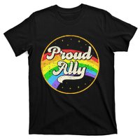 Proud Ally LGBT Pride Ally Rainbow Flag Retro Vintage T-Shirt