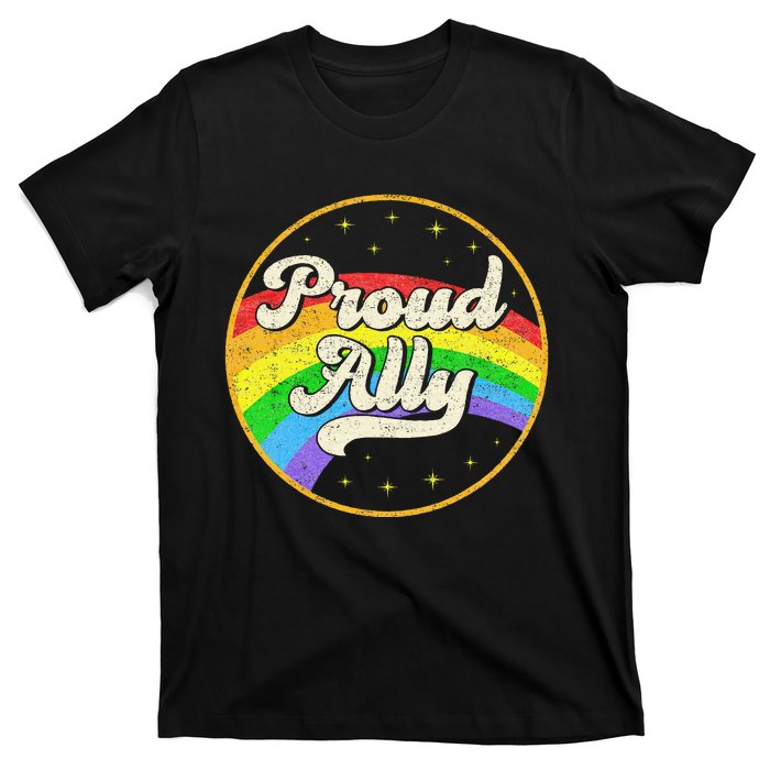 Proud Ally LGBT Pride Ally Rainbow Flag Retro Vintage T-Shirt