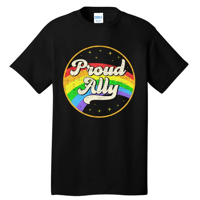 Proud Ally LGBT Pride Ally Rainbow Flag Retro Vintage Tall T-Shirt