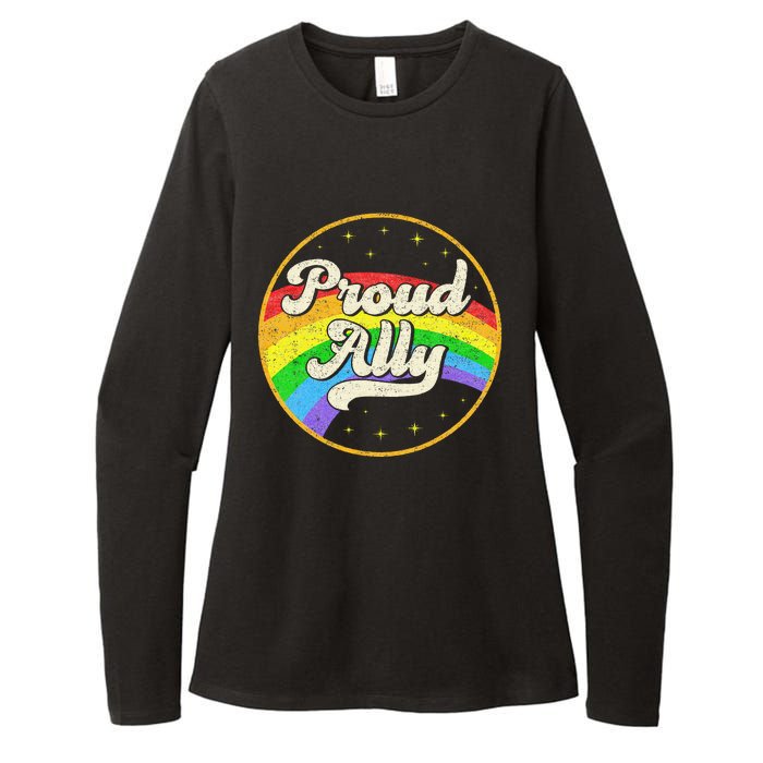 Proud Ally LGBT Pride Ally Rainbow Flag Retro Vintage Womens CVC Long Sleeve Shirt