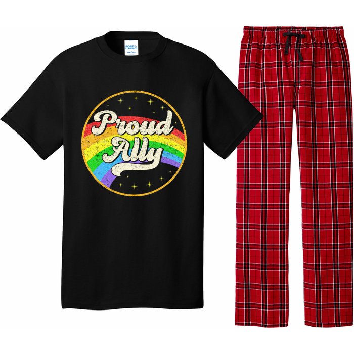 Proud Ally LGBT Pride Ally Rainbow Flag Retro Vintage Pajama Set