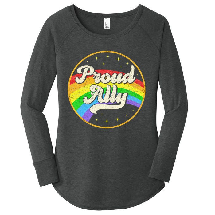 Proud Ally LGBT Pride Ally Rainbow Flag Retro Vintage Women's Perfect Tri Tunic Long Sleeve Shirt