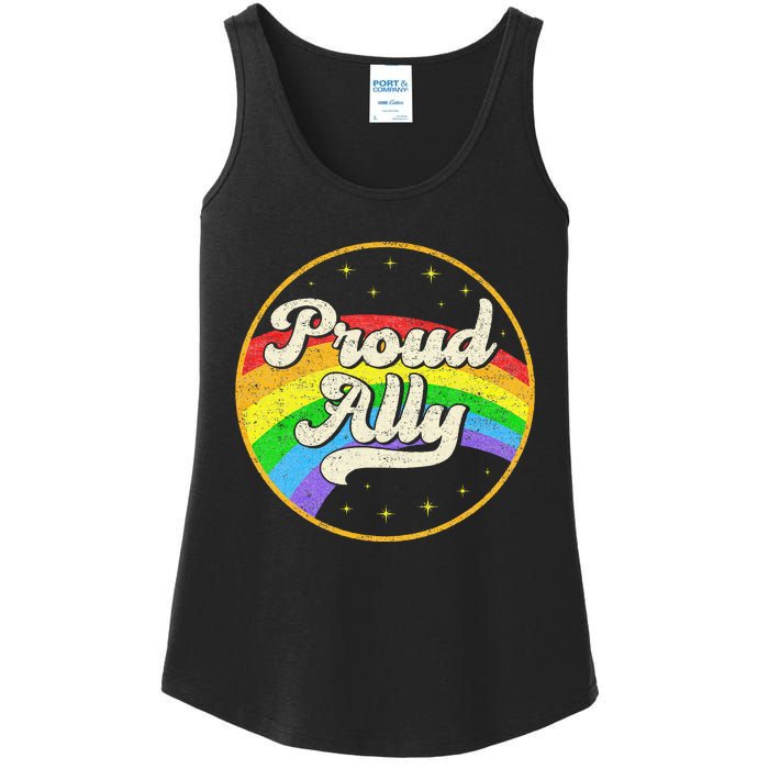 Proud Ally LGBT Pride Ally Rainbow Flag Retro Vintage Ladies Essential Tank