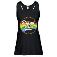 Proud Ally LGBT Pride Ally Rainbow Flag Retro Vintage Ladies Essential Flowy Tank