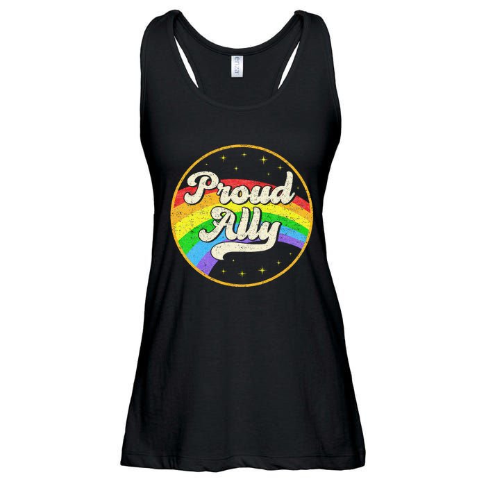 Proud Ally LGBT Pride Ally Rainbow Flag Retro Vintage Ladies Essential Flowy Tank