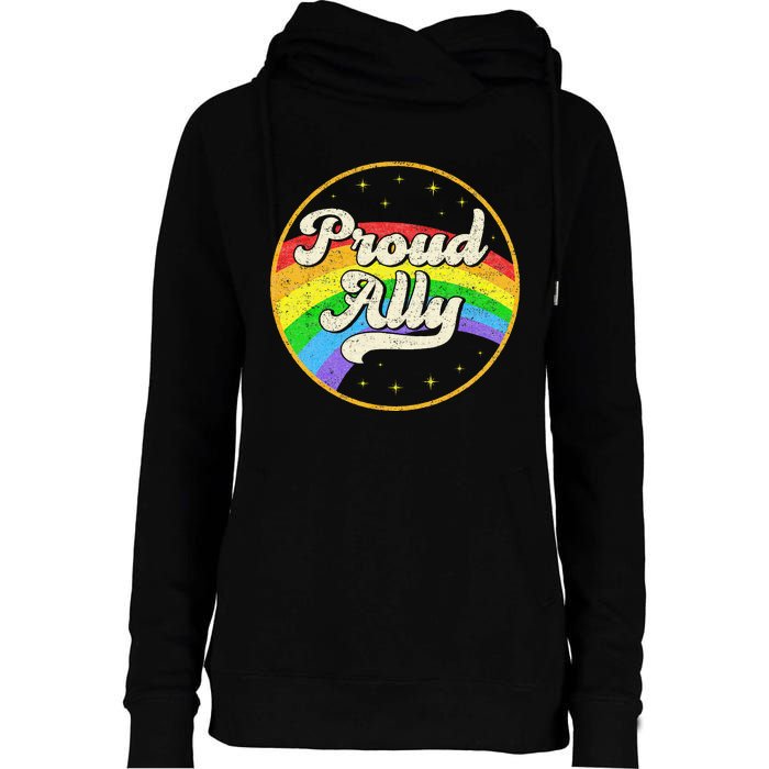 Proud Ally LGBT Pride Ally Rainbow Flag Retro Vintage Womens Funnel Neck Pullover Hood