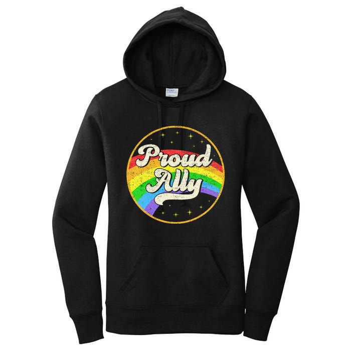 Proud Ally LGBT Pride Ally Rainbow Flag Retro Vintage Women's Pullover Hoodie