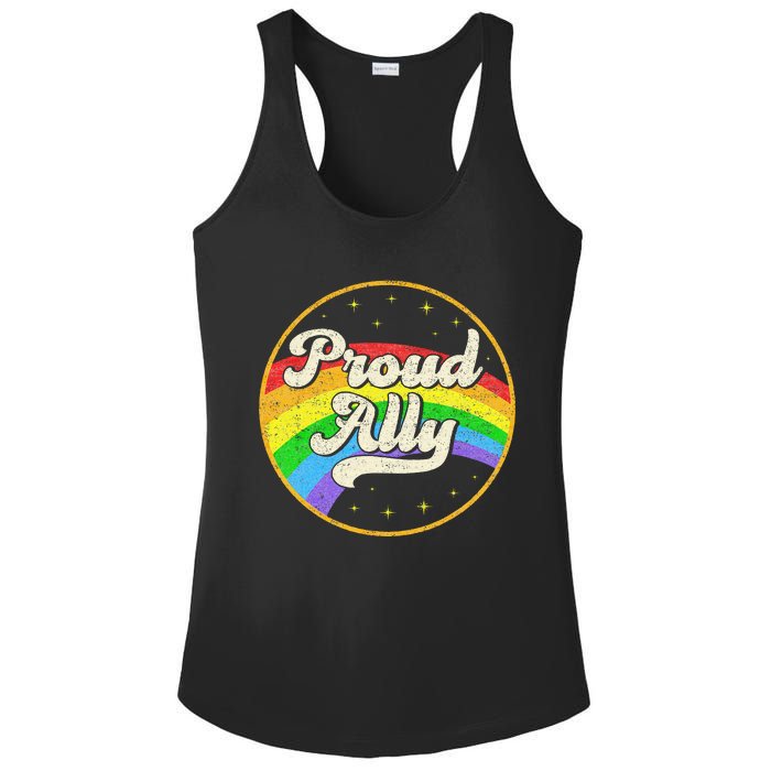 Proud Ally LGBT Pride Ally Rainbow Flag Retro Vintage Ladies PosiCharge Competitor Racerback Tank