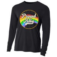 Proud Ally LGBT Pride Ally Rainbow Flag Retro Vintage Cooling Performance Long Sleeve Crew