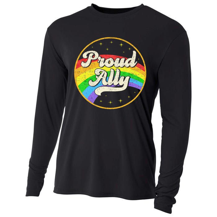 Proud Ally LGBT Pride Ally Rainbow Flag Retro Vintage Cooling Performance Long Sleeve Crew