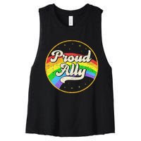 Proud Ally LGBT Pride Ally Rainbow Flag Retro Vintage Women's Racerback Cropped Tank