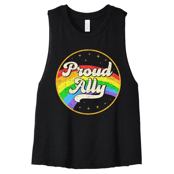 Proud Ally LGBT Pride Ally Rainbow Flag Retro Vintage Women's Racerback Cropped Tank