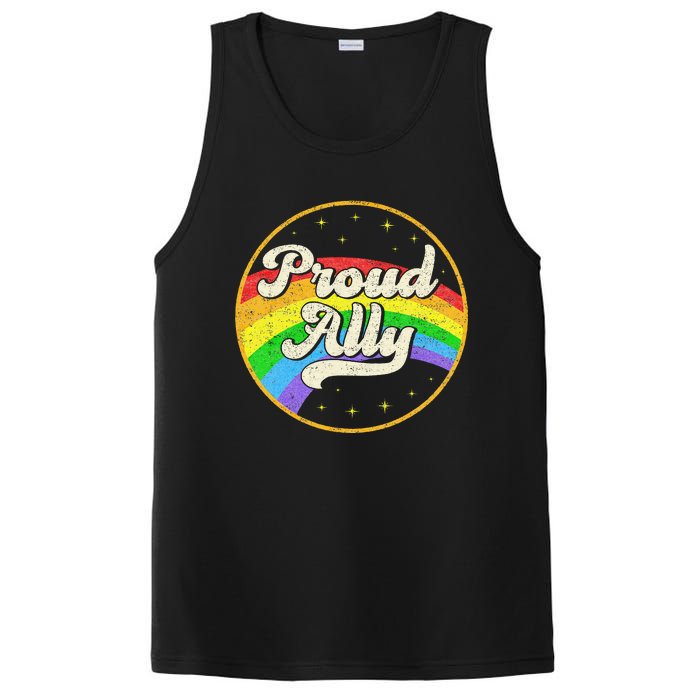 Proud Ally LGBT Pride Ally Rainbow Flag Retro Vintage PosiCharge Competitor Tank