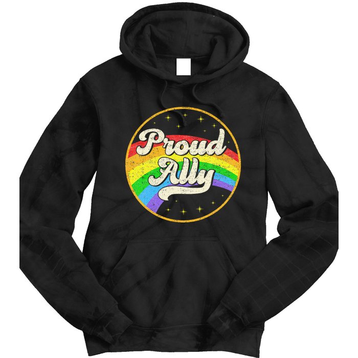 Proud Ally LGBT Pride Ally Rainbow Flag Retro Vintage Tie Dye Hoodie