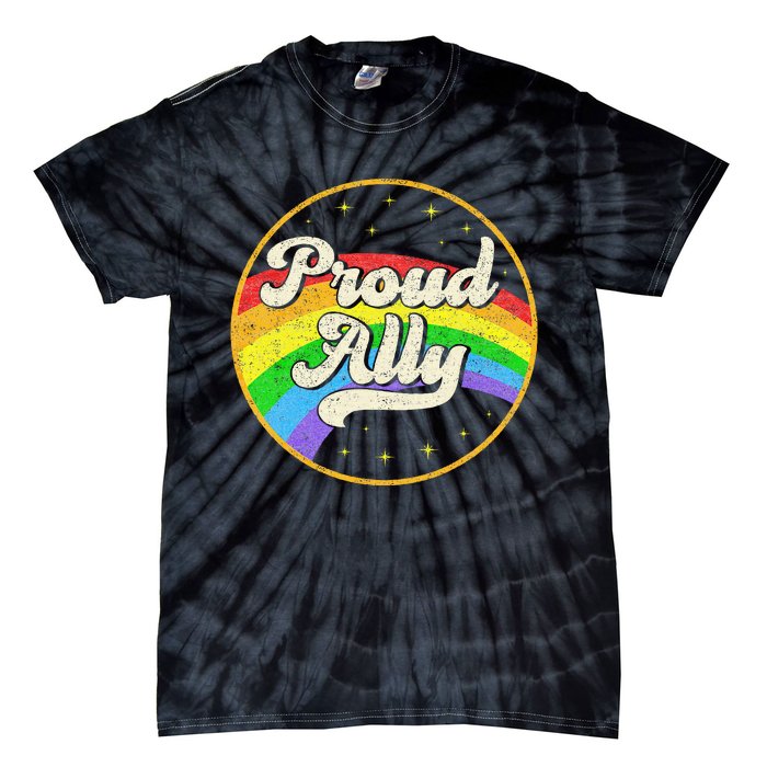 Proud Ally LGBT Pride Ally Rainbow Flag Retro Vintage Tie-Dye T-Shirt