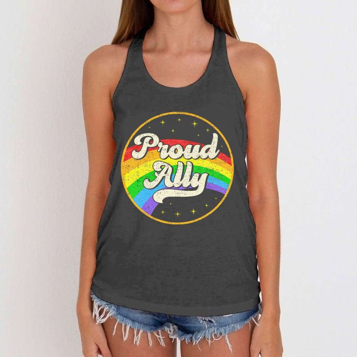 Proud Ally LGBT Pride Ally Rainbow Flag Retro Vintage Women's Knotted Racerback Tank