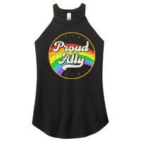 Proud Ally LGBT Pride Ally Rainbow Flag Retro Vintage Women's Perfect Tri Rocker Tank