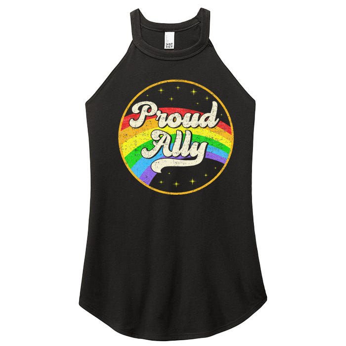 Proud Ally LGBT Pride Ally Rainbow Flag Retro Vintage Women's Perfect Tri Rocker Tank