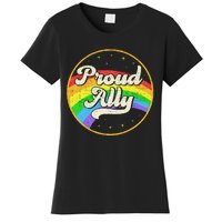 Proud Ally LGBT Pride Ally Rainbow Flag Retro Vintage Women's T-Shirt