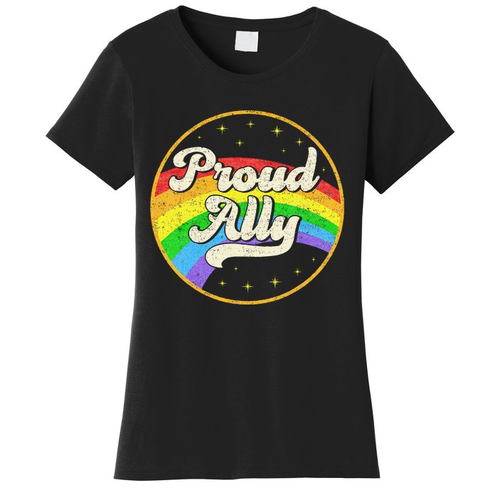 Proud Ally LGBT Pride Ally Rainbow Flag Retro Vintage Women's T-Shirt